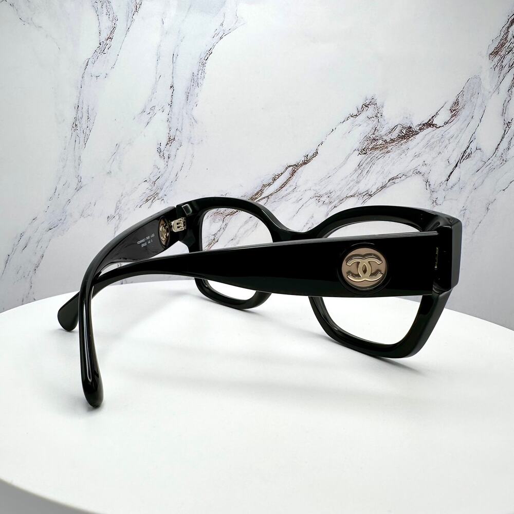 New CHANEL Eyeglasses Black 53mm Glasses Butterfly Gold CC Womens - Picture 12 of 16